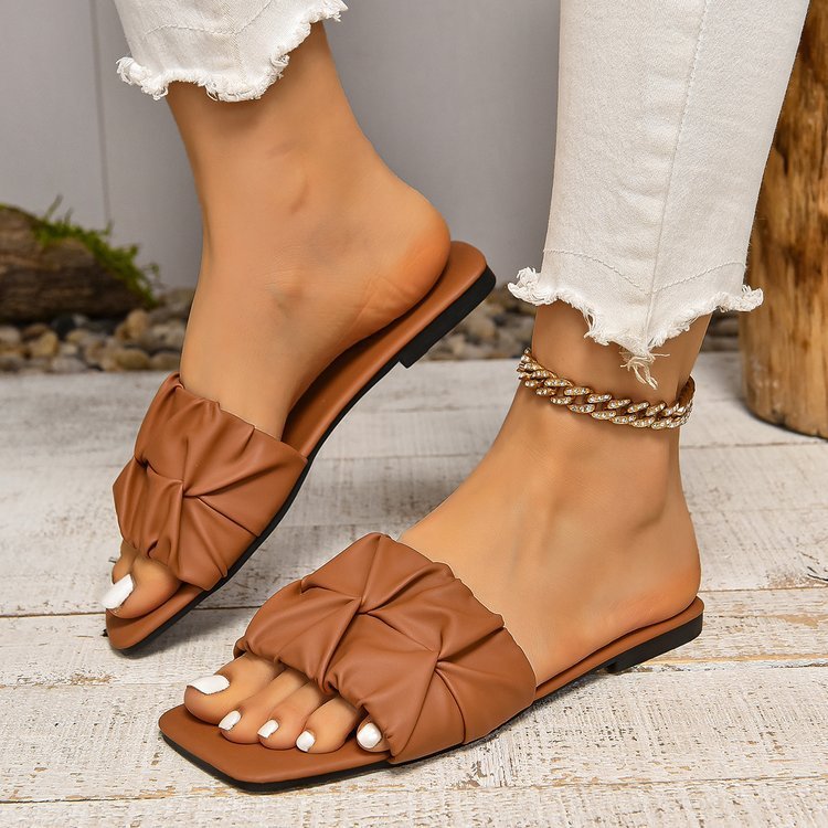 Summer Flat Plus Size Square Toe Slippers