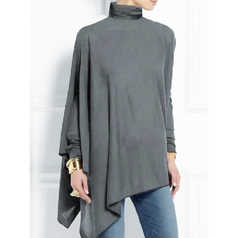 Long Sleeved Irregular Hem Solid Color Pullover Top