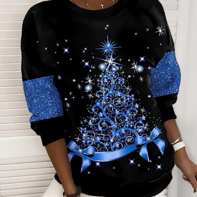 Christmas Tree Printing Personality Simple Long Sleeve Crew Neck Sweater