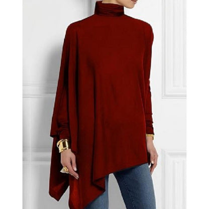 Long Sleeved Irregular Hem Solid Color Pullover Top