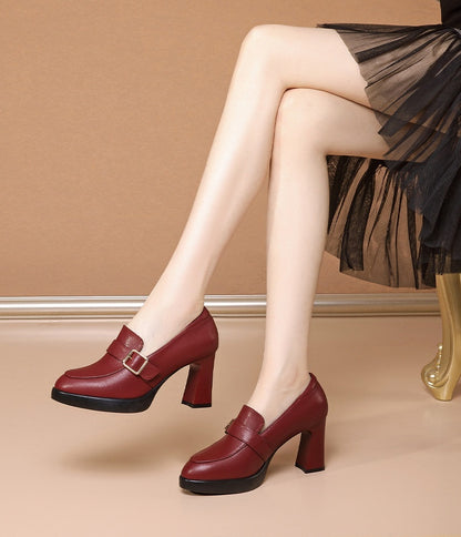 Comfortable European And American Low-cut Fashion Square Buckle British Style High Heels