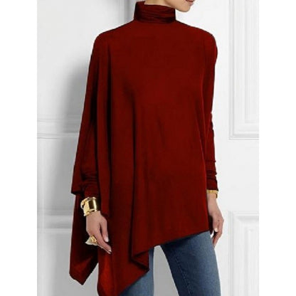 Long Sleeved Irregular Hem Solid Color Pullover Top