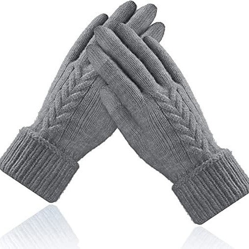 Autumn And Winter Jacquard Dark Gray Warm Touch Screen Magic Gloves