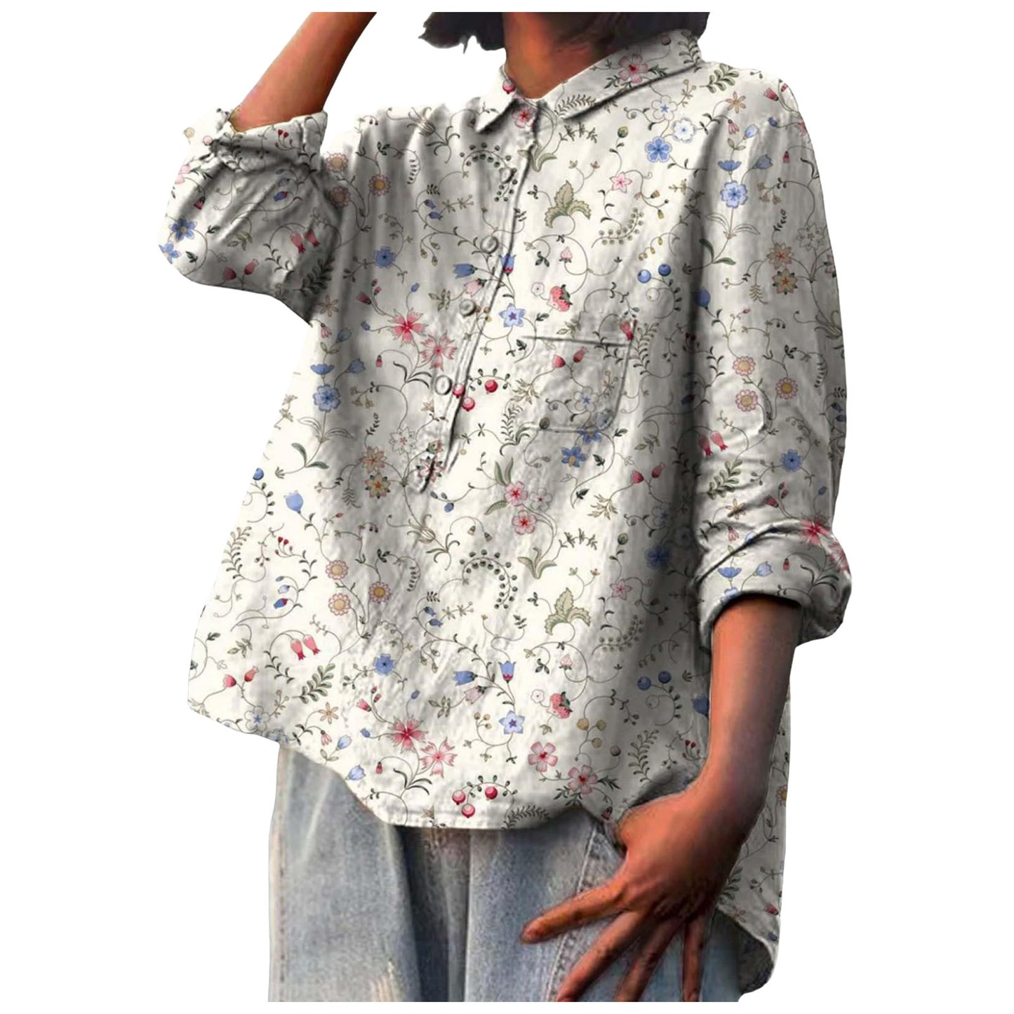 Arrival Long Sleeve Chinese Style Slub Linen Lapel Print Fashionable All-match Pocket Lining