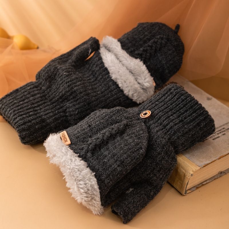 Men's Flip Knitting Wool Gloves Students Warm-keeping